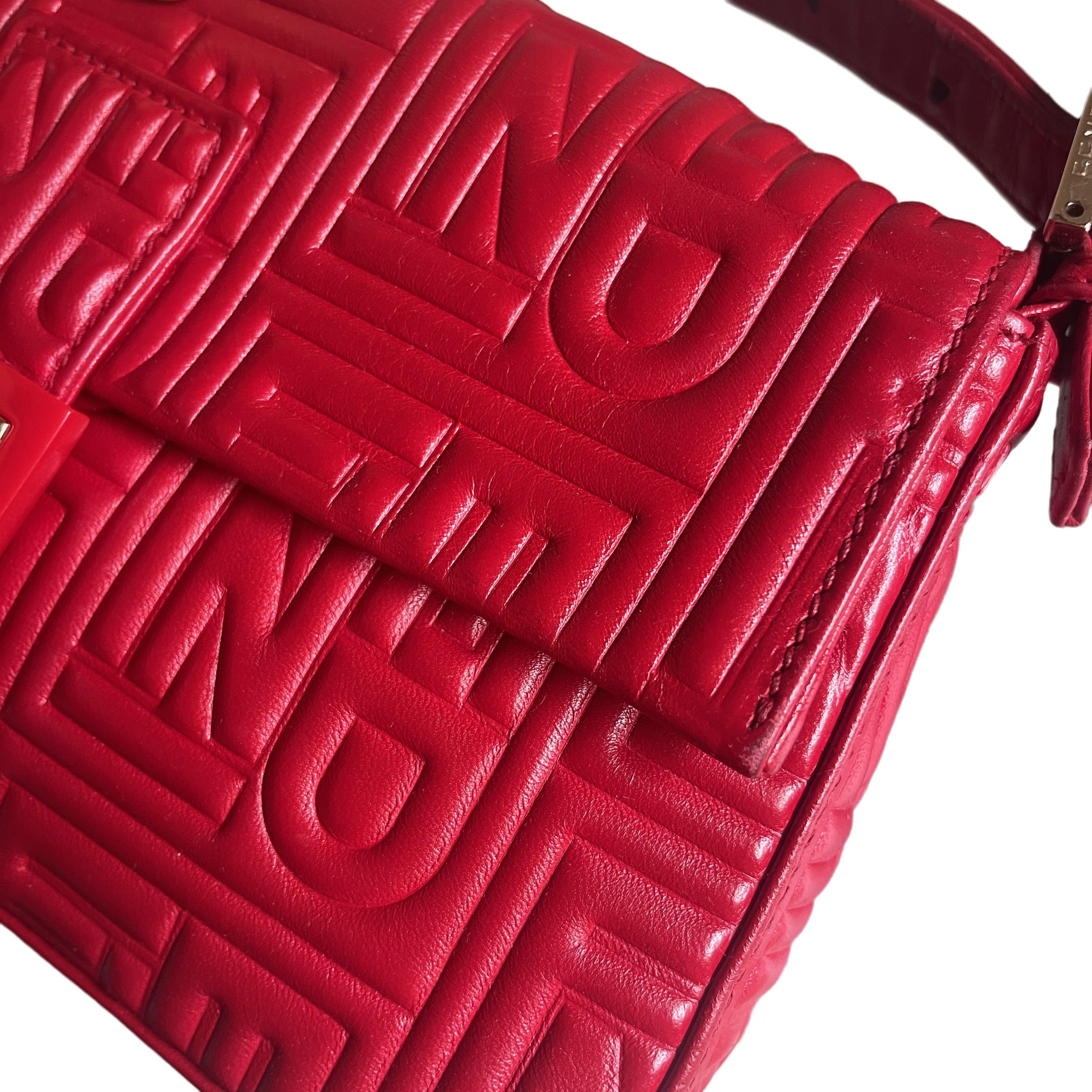 Fendi Baguette 1997 Re-edition 3D Embossed Red Leather Shoulder bag 15