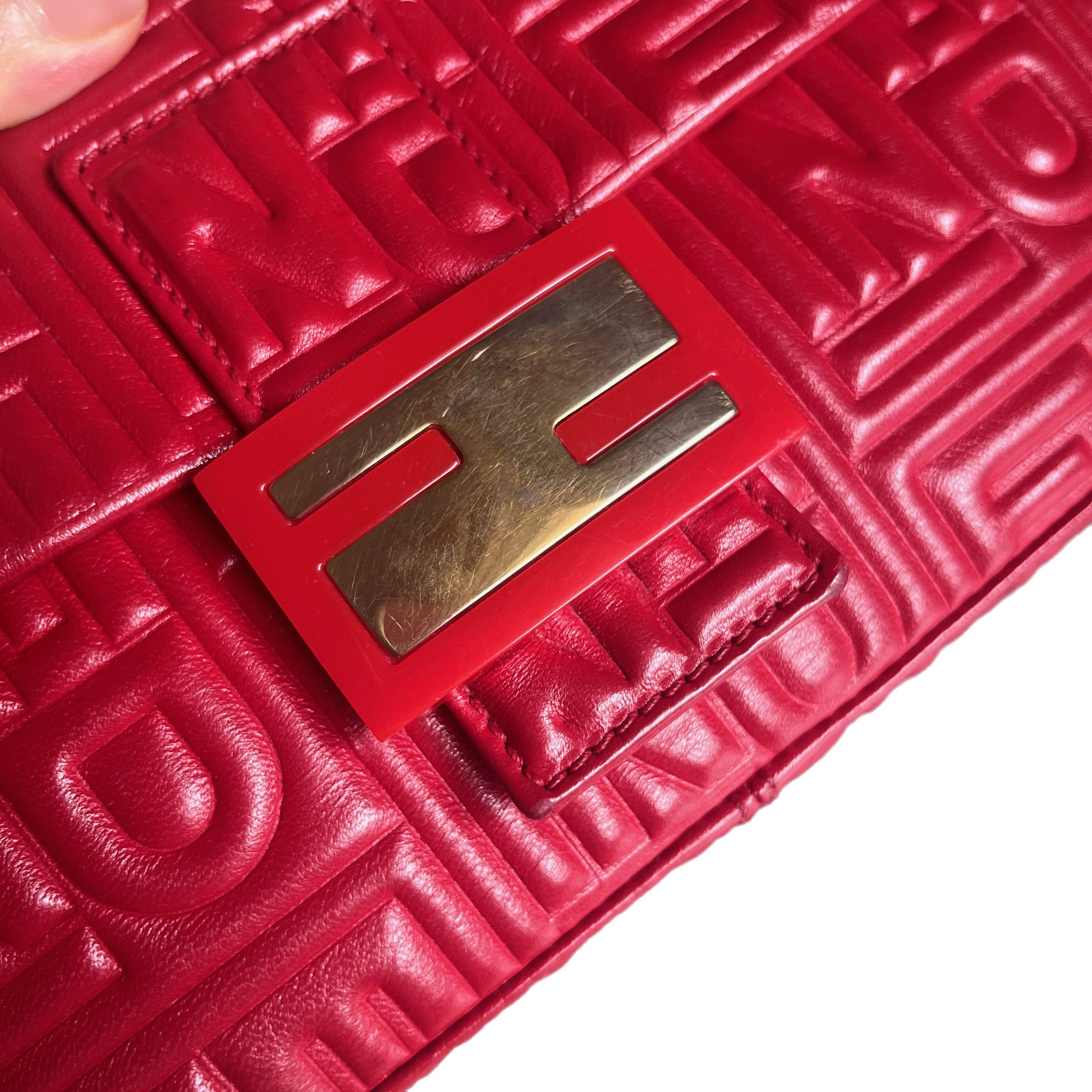 Fendi Baguette 1997 Re-edition 3D Embossed Red Leather Shoulder bag 16