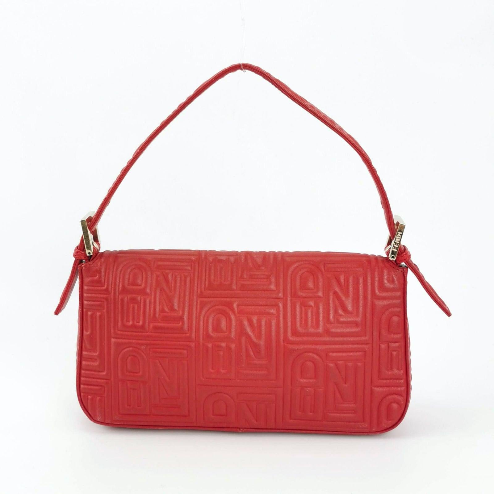Women's Fendi Baguette 1997 Re-edition 3D Embossed Red Leather Shoulder bag