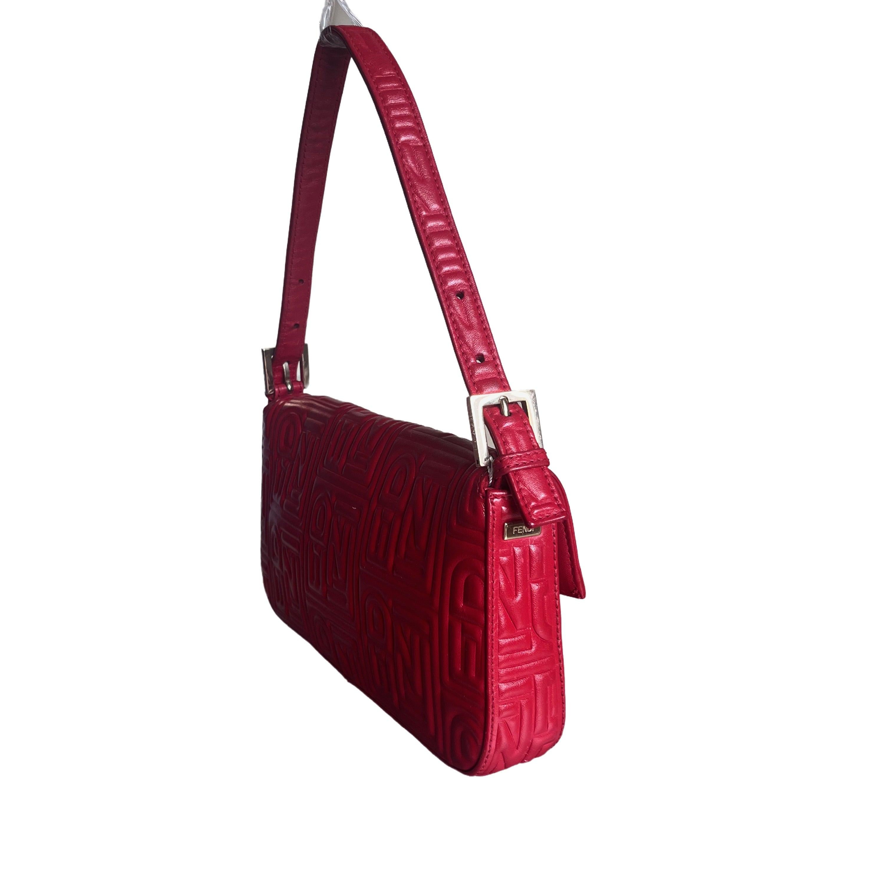Women's Fendi Baguette 1997 Re-edition 3D Embossed Red Leather Shoulder bag
