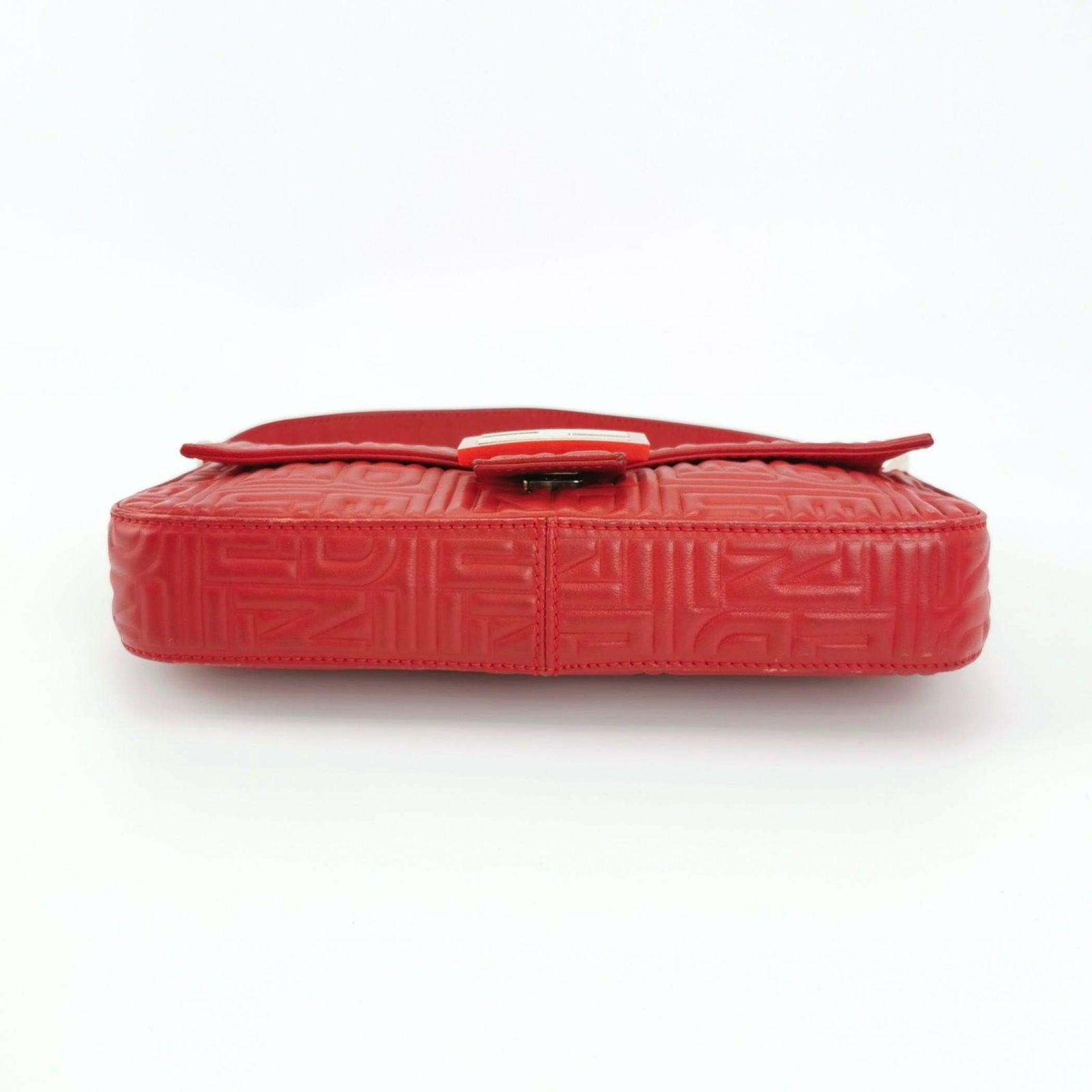 Fendi Baguette 1997 Re-edition 3D Embossed Red Leather Shoulder bag 1