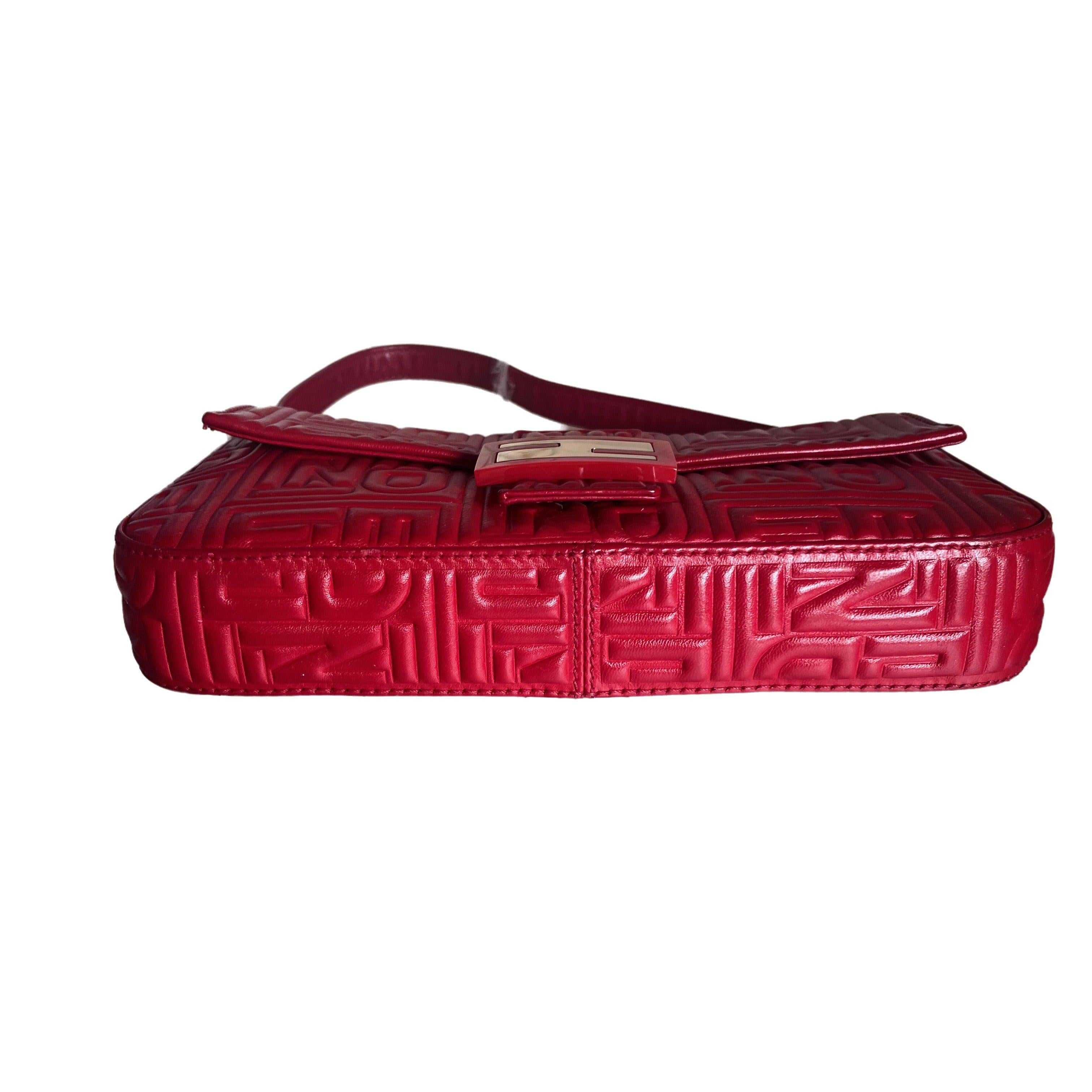 Fendi Baguette 1997 Re-edition 3D Embossed Red Leather Shoulder bag 1