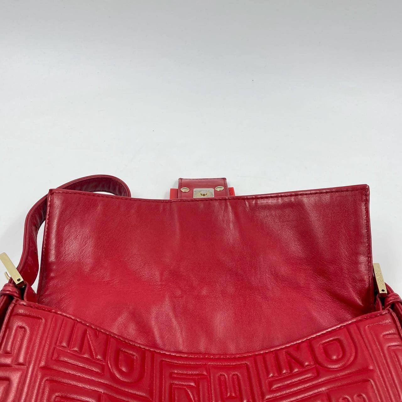 Fendi Baguette 1997 Re-edition 3D Embossed Red Leather Shoulder bag 3
