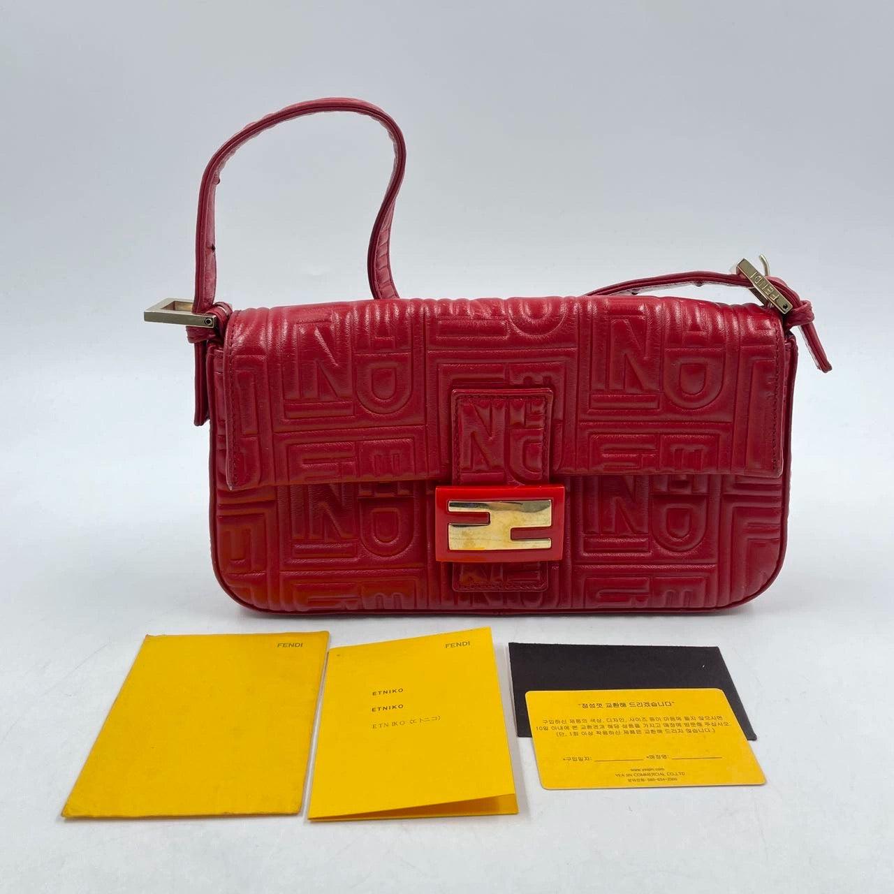 Fendi Baguette 1997 Re-edition 3D Embossed Red Leather Shoulder bag 4