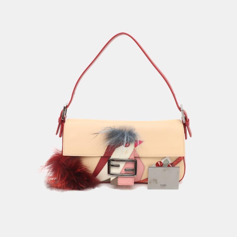 Fendi Baguette 1997 Re-edition Bird Motif Fur Leather Beige Shoulder bag 3