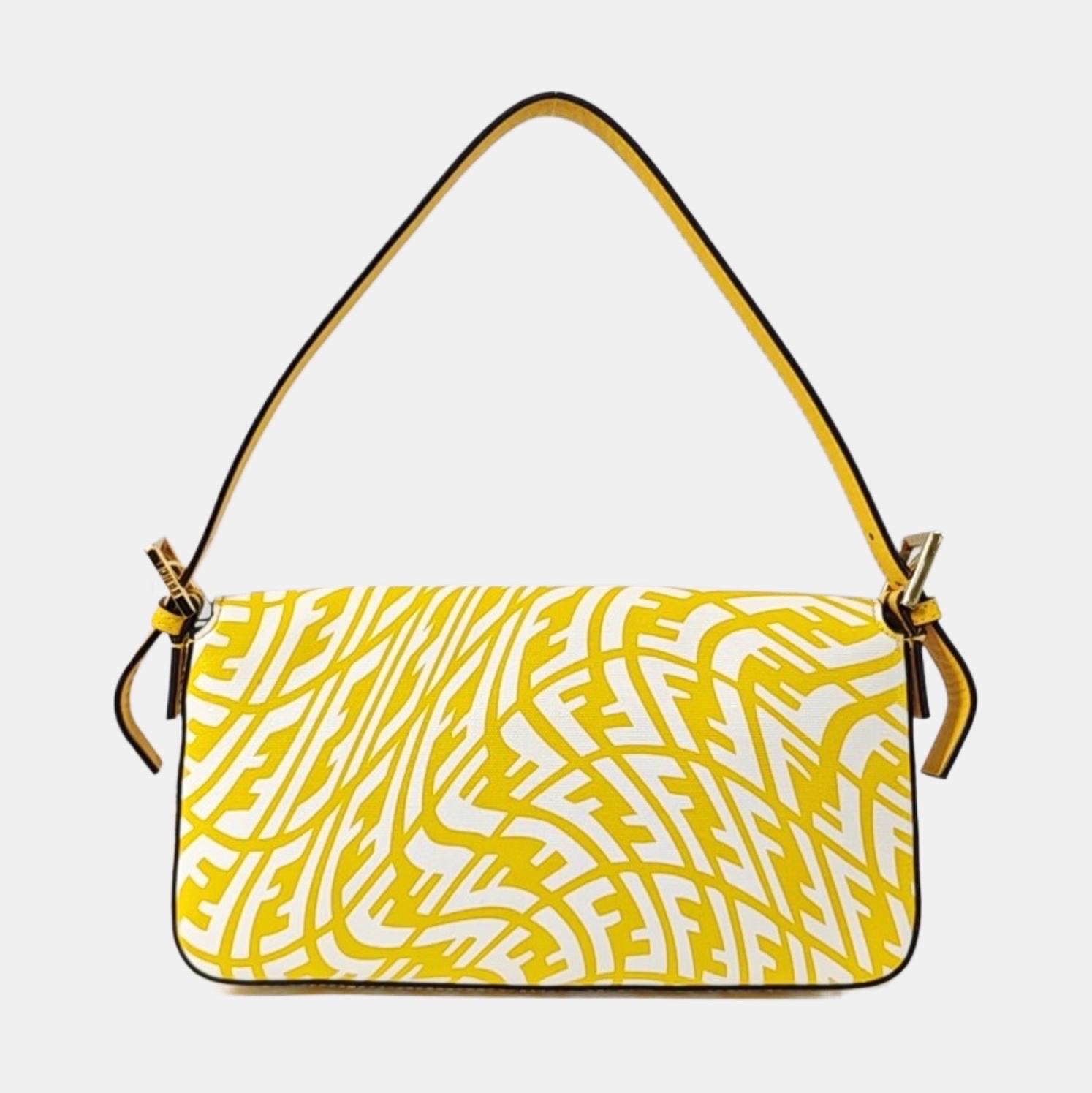 Jaune Fendi Baguette 1997 Re-edition Yellow Psychedelic Print Canvas Shoulder Bag en vente