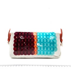 Fendi Baguette 1997 White Blue Red Sequins Orange Satin Lining Shoulder Bag