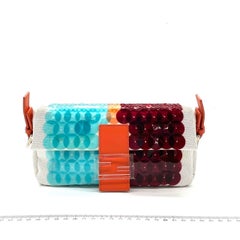 Fendi Baguette 1997 White Blue Red Sequins Orange Satin Lining Shoulder Bag
