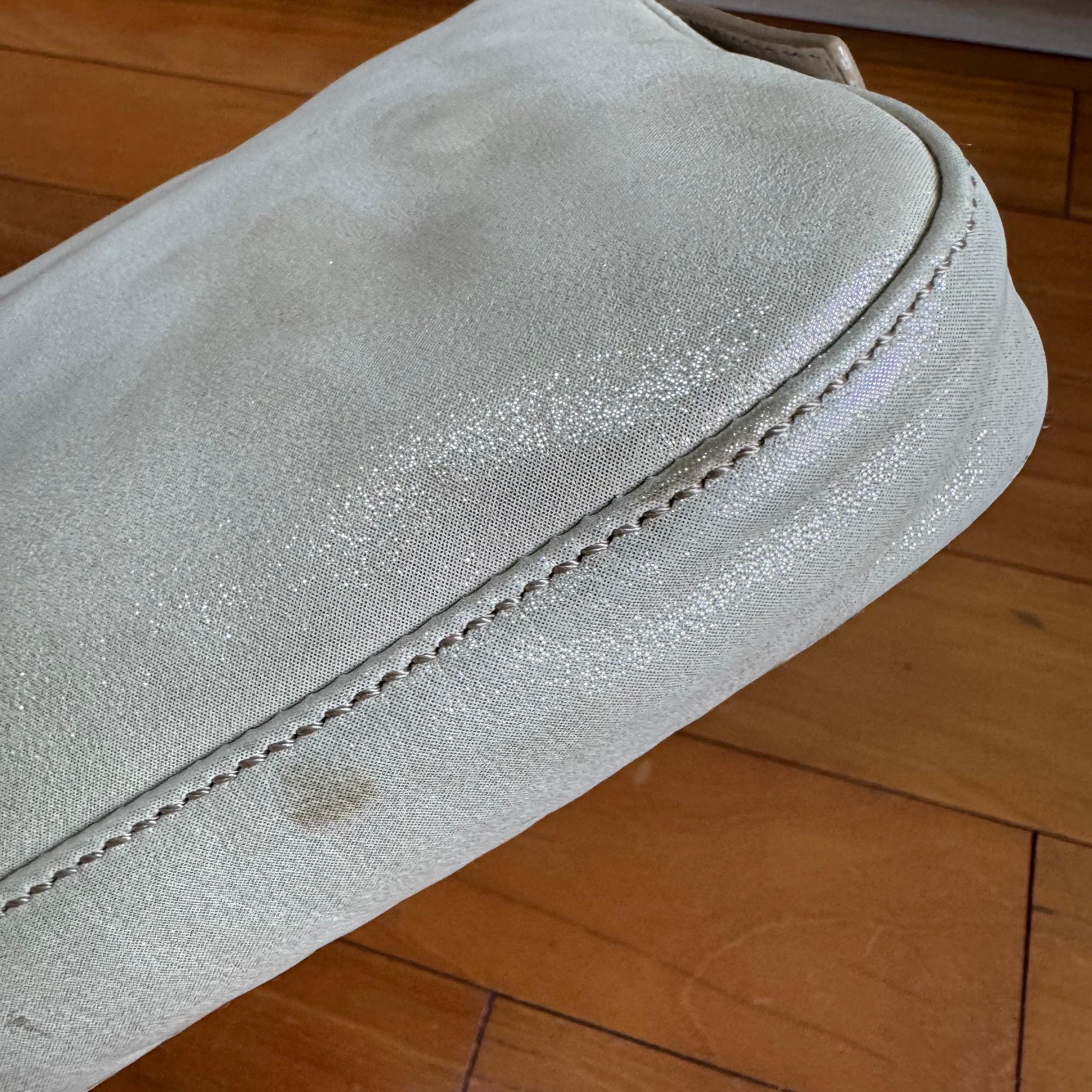 FENDI Baguette 1997 White Pearlescent Fabric Crystal Buckle Shoulder Bag 15