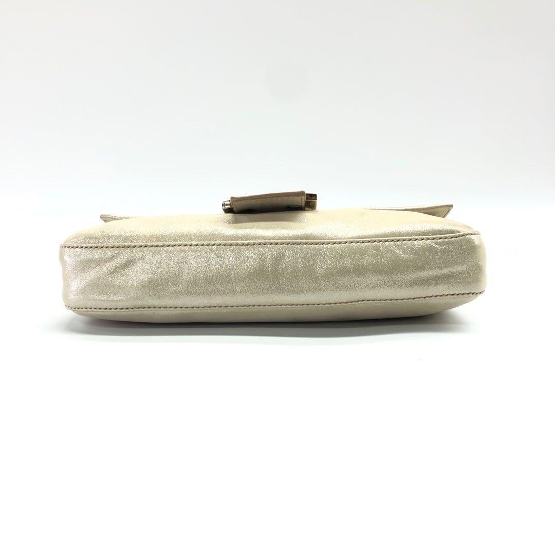 Brown FENDI Baguette 1997 White Pearlescent Fabric Crystal Buckle Shoulder Bag