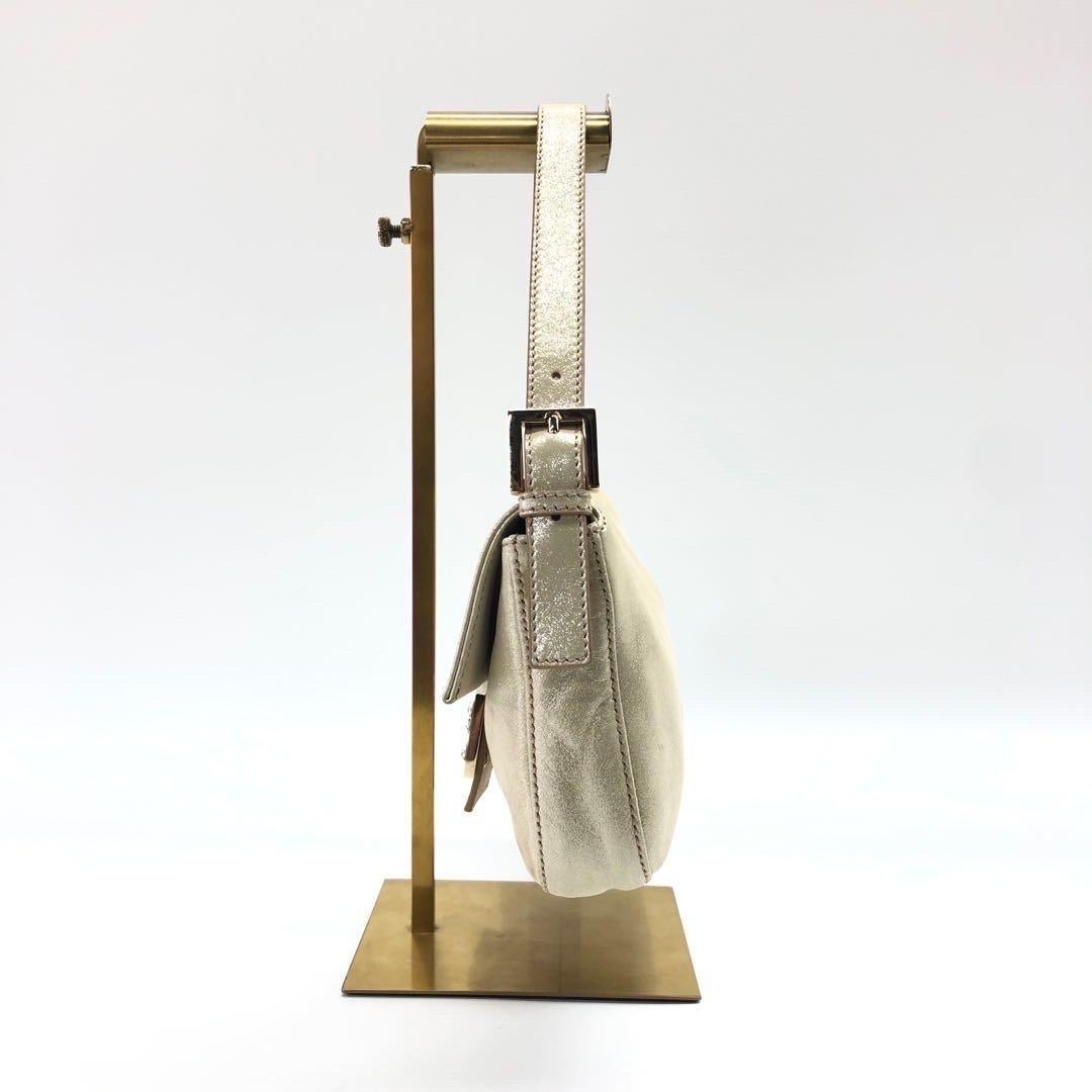 Women's FENDI Baguette 1997 White Pearlescent Fabric Crystal Buckle Shoulder Bag
