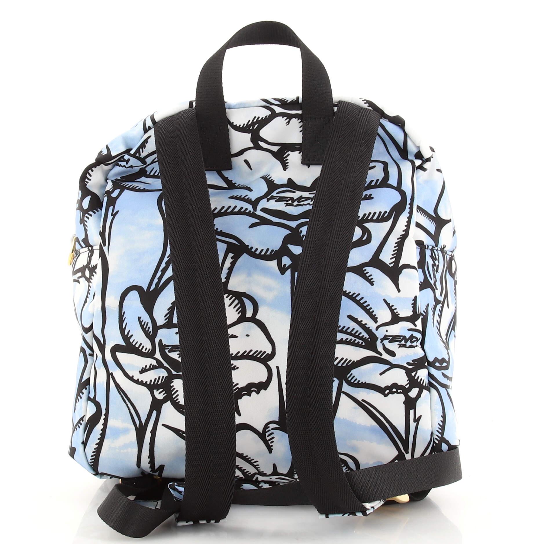 Blue Fendi Baguette Backpack Printed Nylon