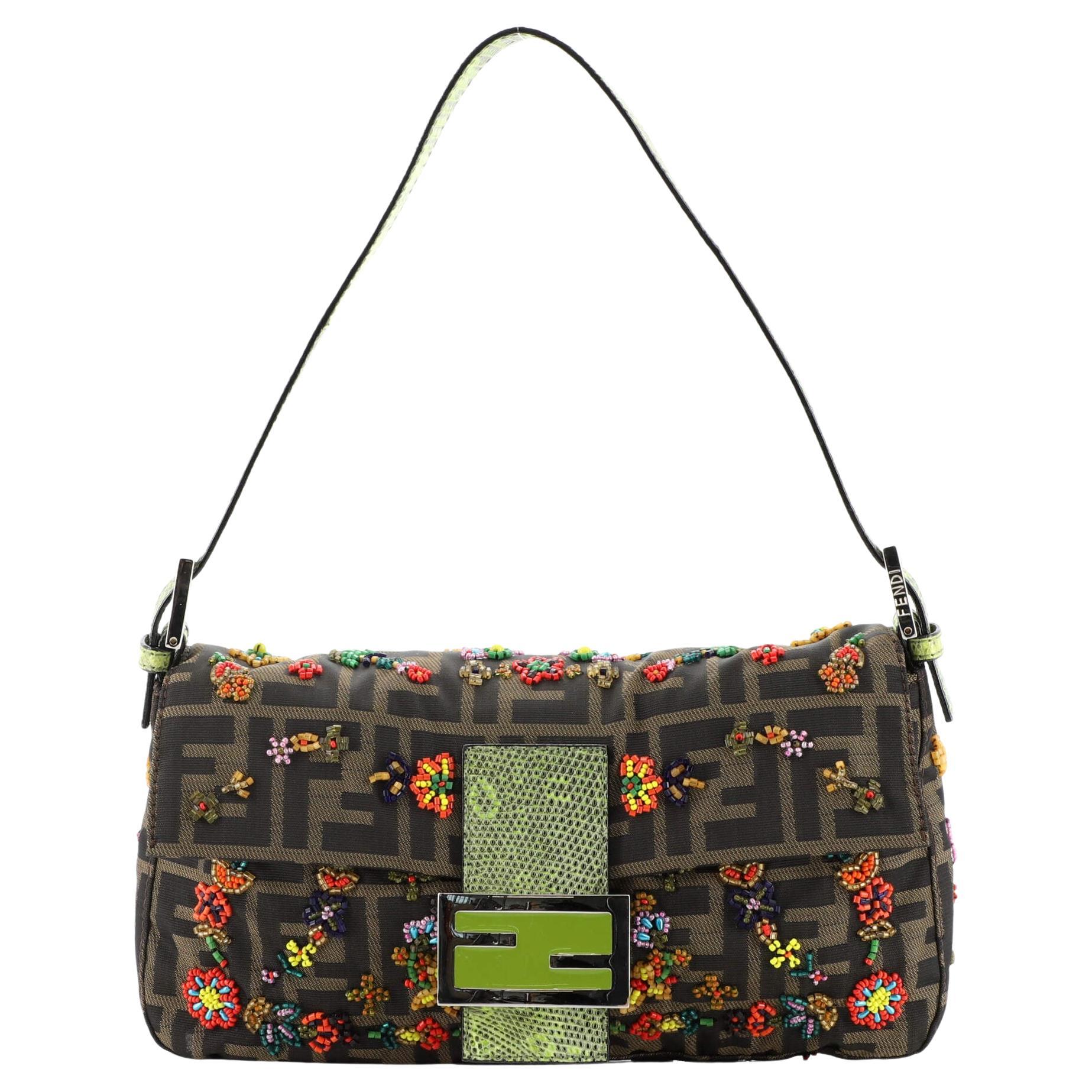 Fendi Baguette Bag Bead Embellished Zucca Canvas