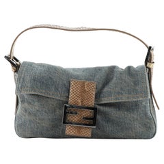 Fendi Baguette Bag Denim with Snakeskin Medium