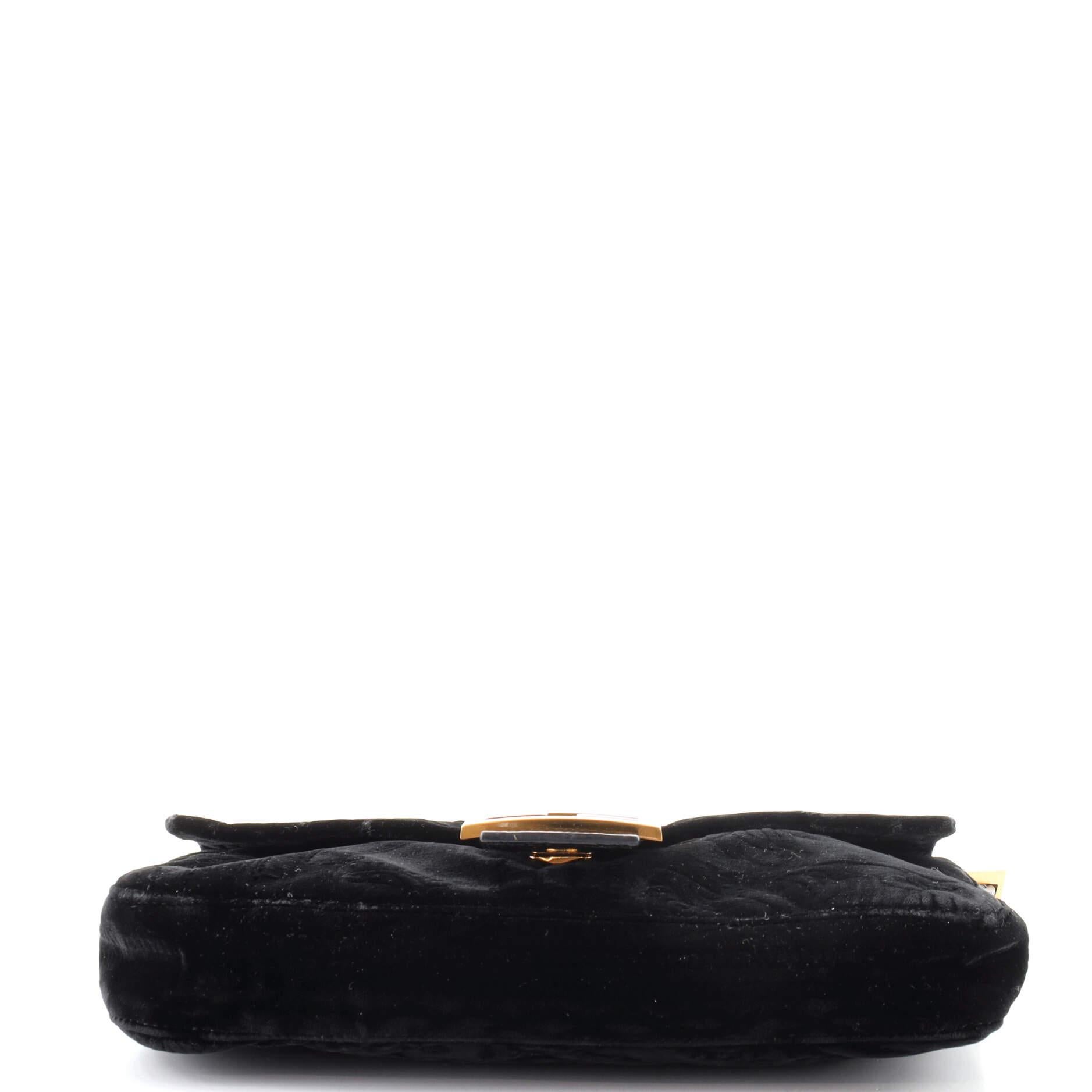 Black Fendi Baguette Bag Embroidered Velvet with Embossed leather