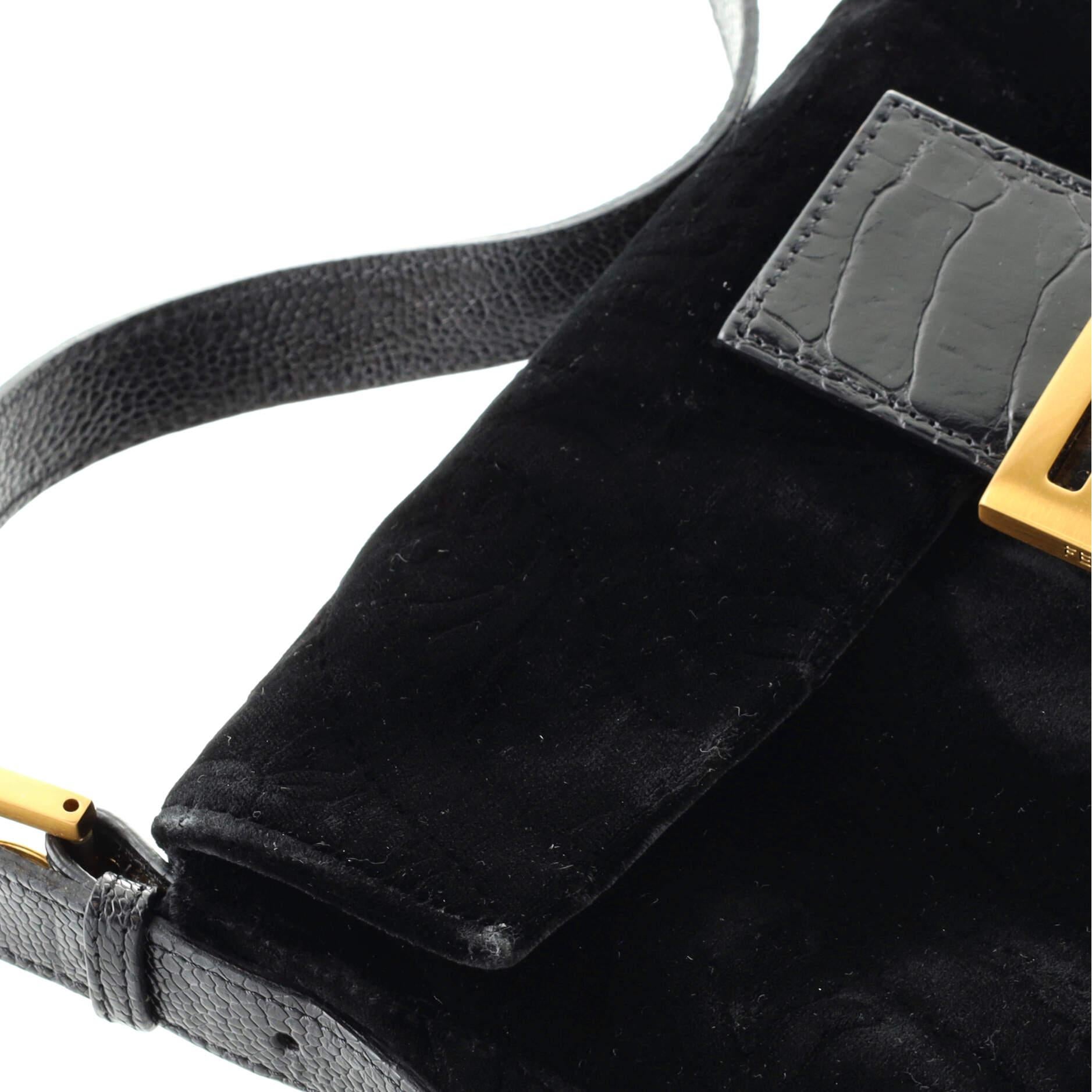 Women's or Men's Fendi Baguette Bag Embroidered Velvet with Embossed leather