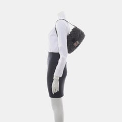 Fendi Baguette Bag Grey Crochet Knit Wool Pompom Shoulder Bag