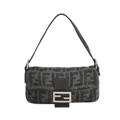 Fendi Baguette Bag Grey Wool Zucca Print Shoulder Bag