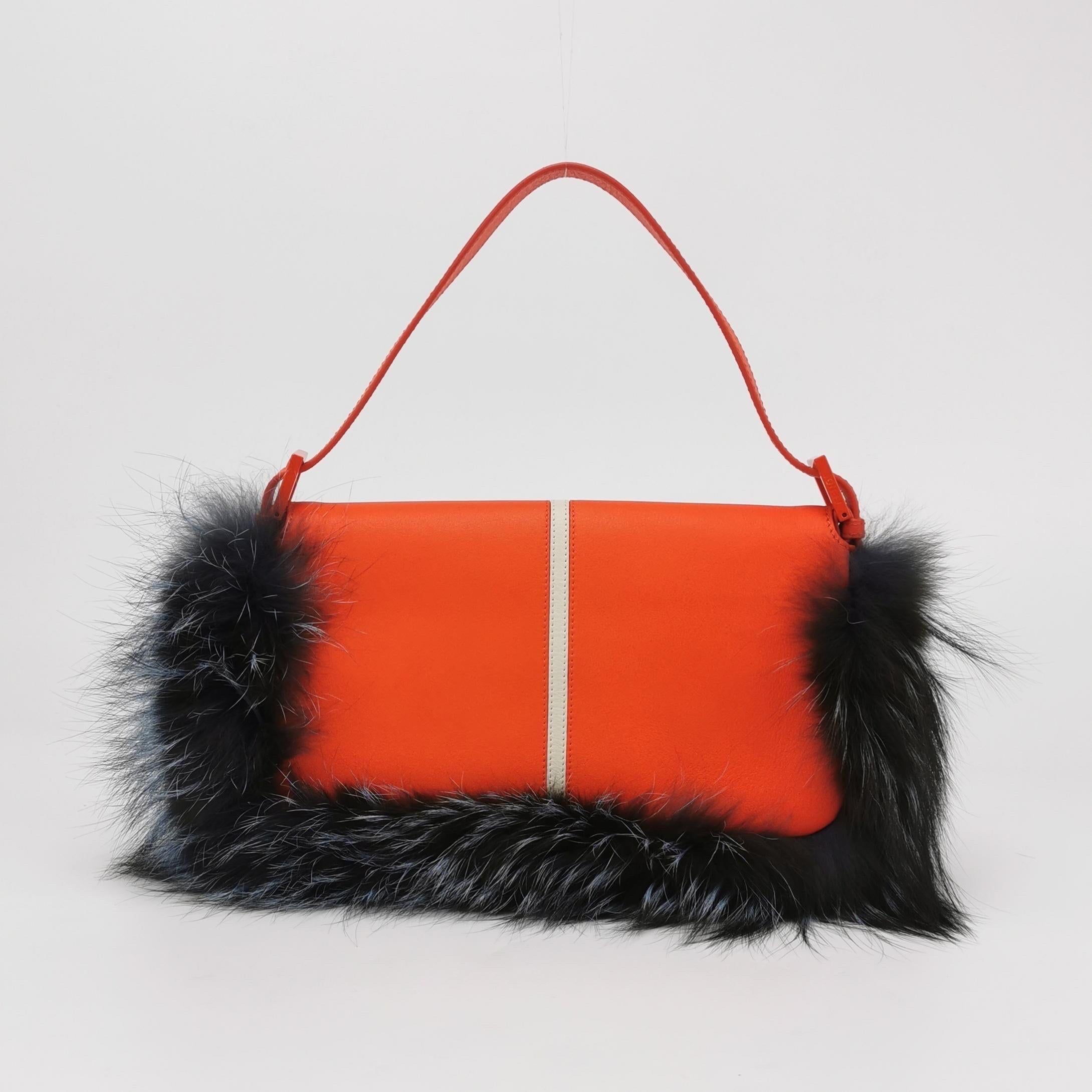 Black Fendi Baguette Bag Owl Multicolor Monster Blue Faux Fur Shoulder Bag