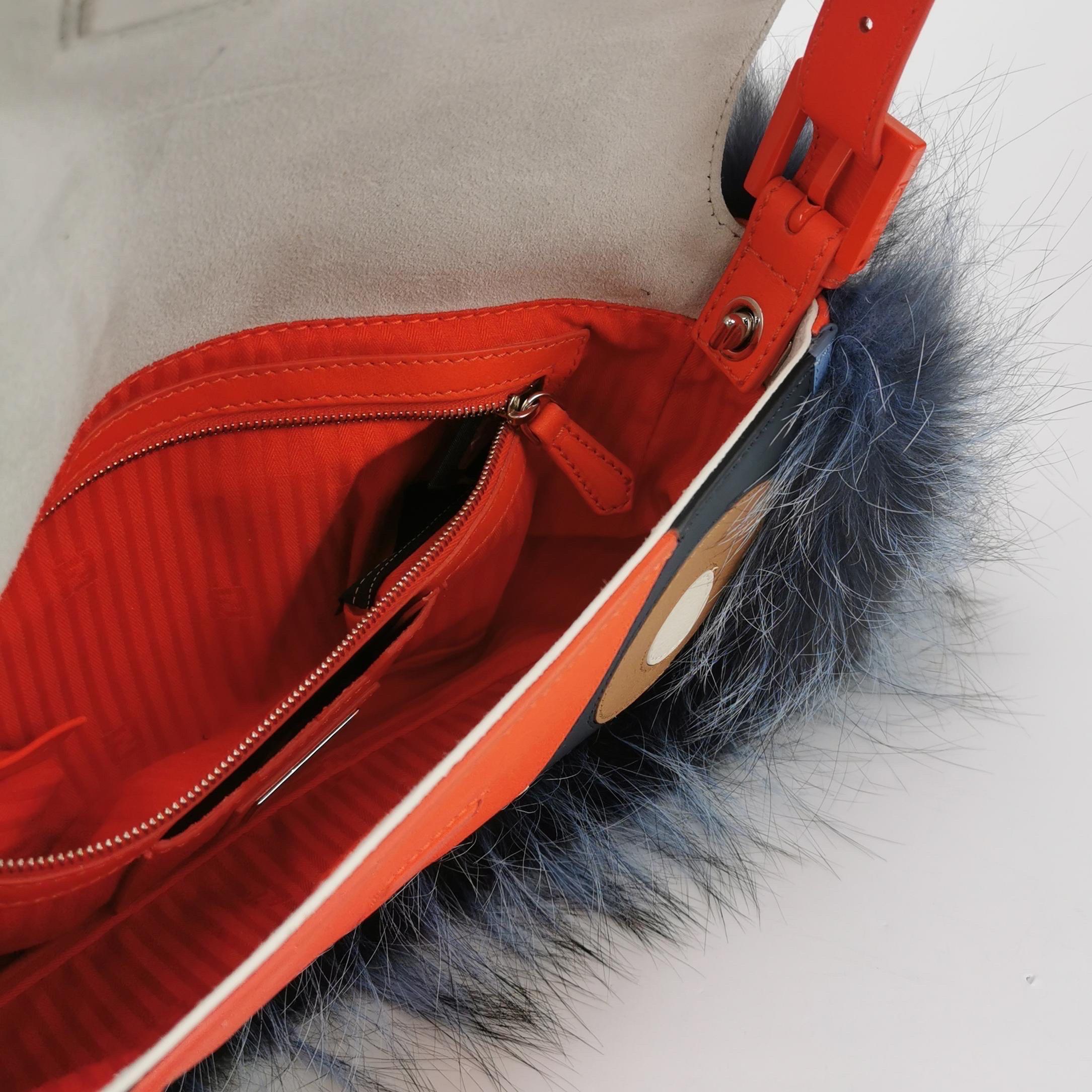 Fendi Baguette Bag Owl Multicolor Monster Blue Faux Fur Shoulder Bag 2