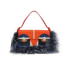 Fendi Baguette Bag Owl Multicolor Monster Blue Faux Fur Shoulder Bag