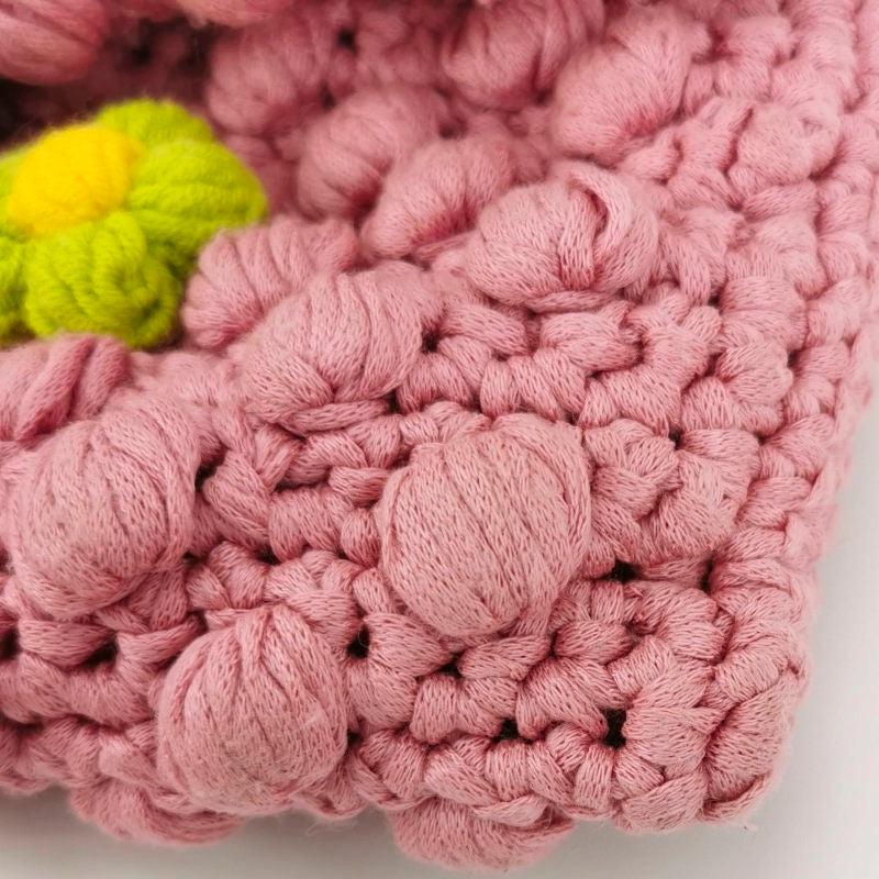 Fendi Baguette Bag Pink Crochet Knit Wool Pompom and Flowers Shoulder Bag 6