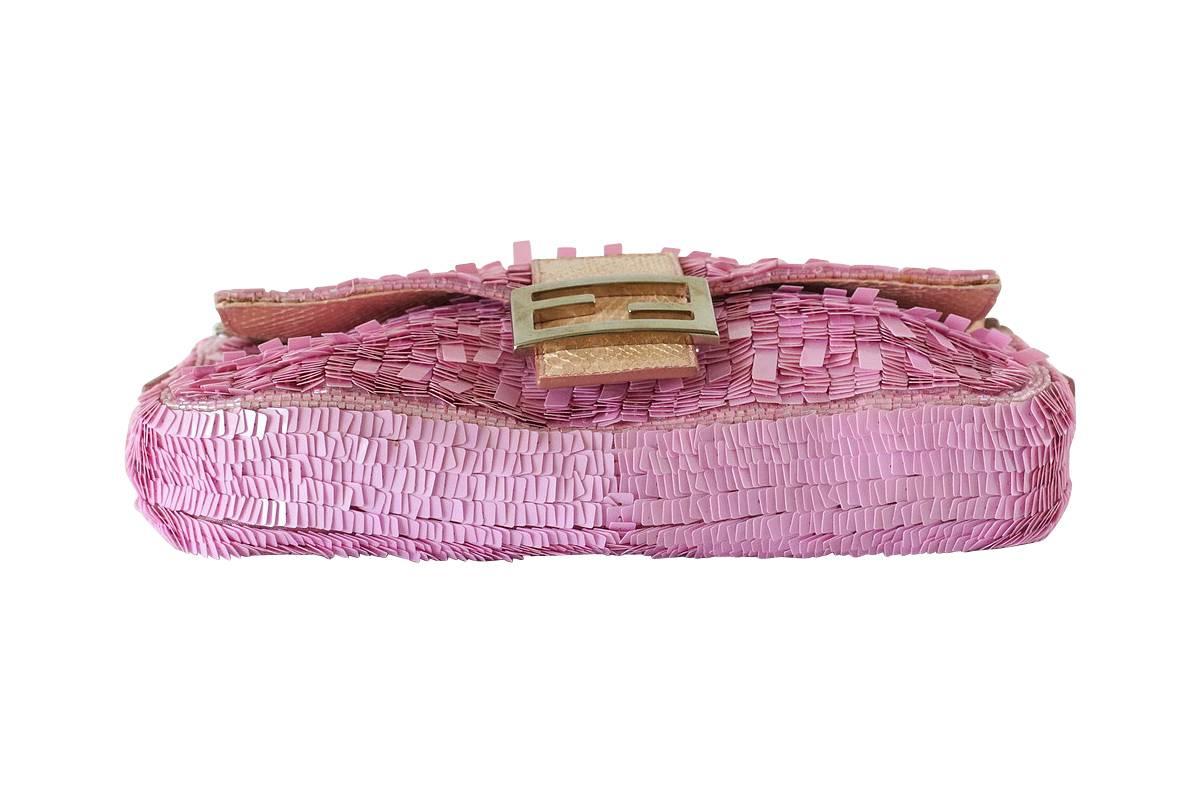 Fendi Baguette Bag Pink Paillettes Exotic Skin Handle Vintage 3