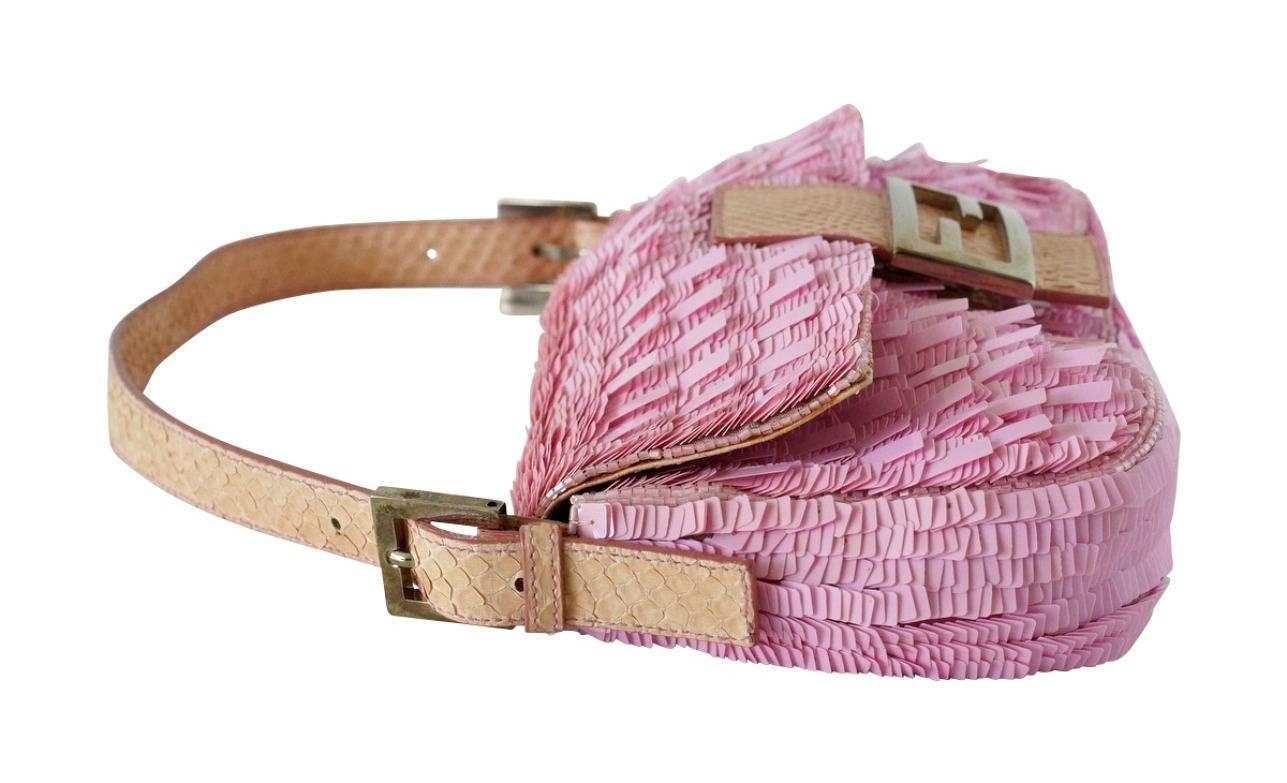 Violet Fendi Baguette Bag Pink Paillettes Exotic Skin Handle Vintage