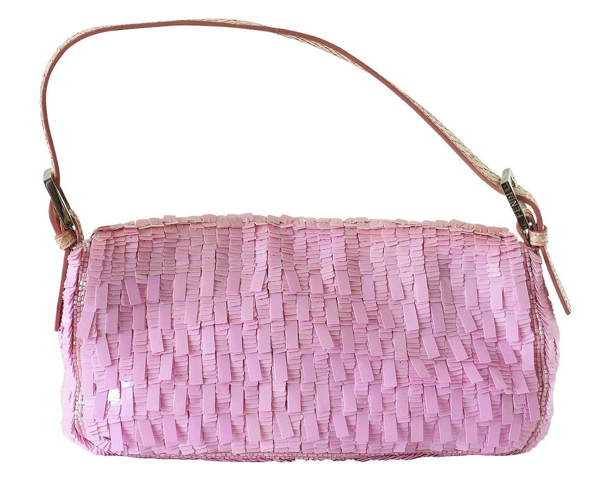  Fendi Baguette Bag Pink Paillettes Exotic Skin Handle Vintage Pour femmes 