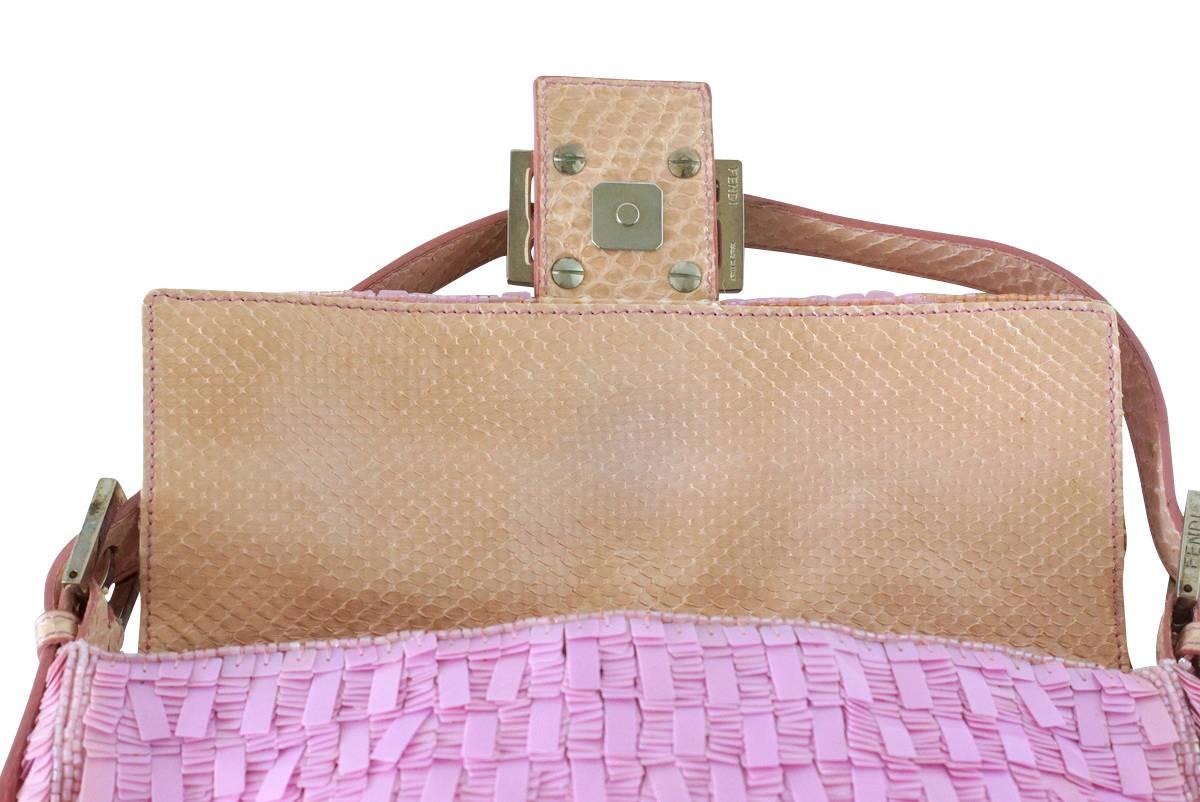 Fendi Baguette Bag Pink Paillettes Exotic Skin Handle Vintage 2