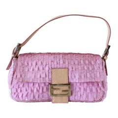 Fendi Baguette Bag Pink Paillettes Exotic Skin Handle Retro