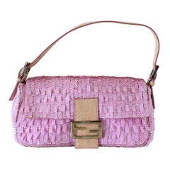 Fendi Baguette Bag Pink Paillettes Exotic Skin Handle Vintage