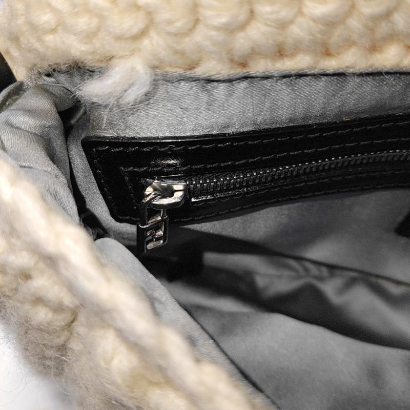Fendi Baguette Bag White Crochet Knit Wool Pompom Shoulder Bag 9