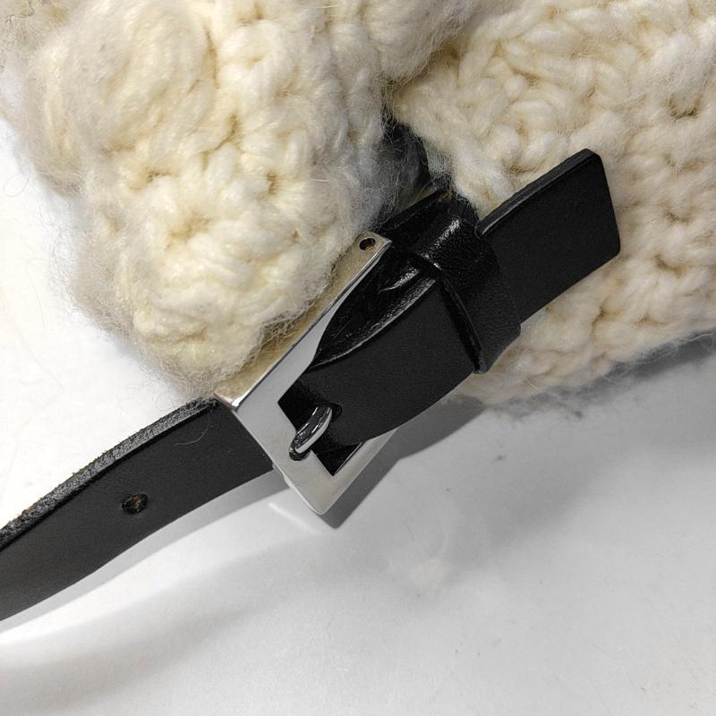 Fendi Baguette Bag White Crochet Knit Wool Pompom Shoulder Bag 10