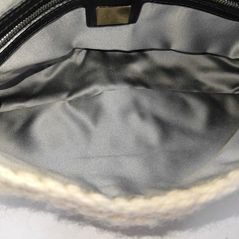 Women's Fendi Baguette Bag White Crochet Knit Wool Pompom Shoulder Bag