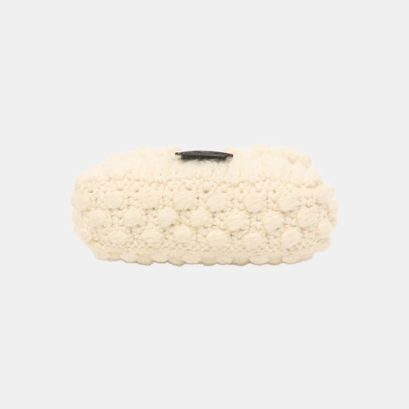 Fendi Baguette Bag White Crochet Knit Wool Pompom Shoulder Bag 1