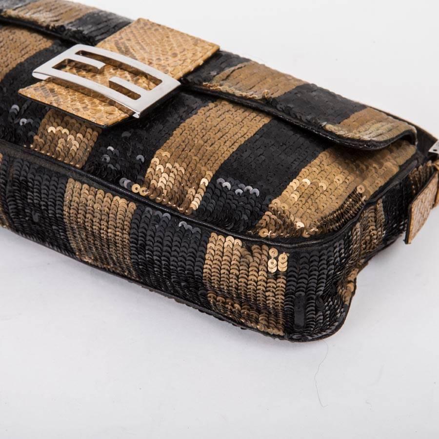 FENDI Baguette Bag with Bronze, Black and Gold Sequins In Good Condition In Paris, FR