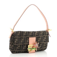 Fendi Baguette Bag Zucca Canvas with Crystal Flower Buckle