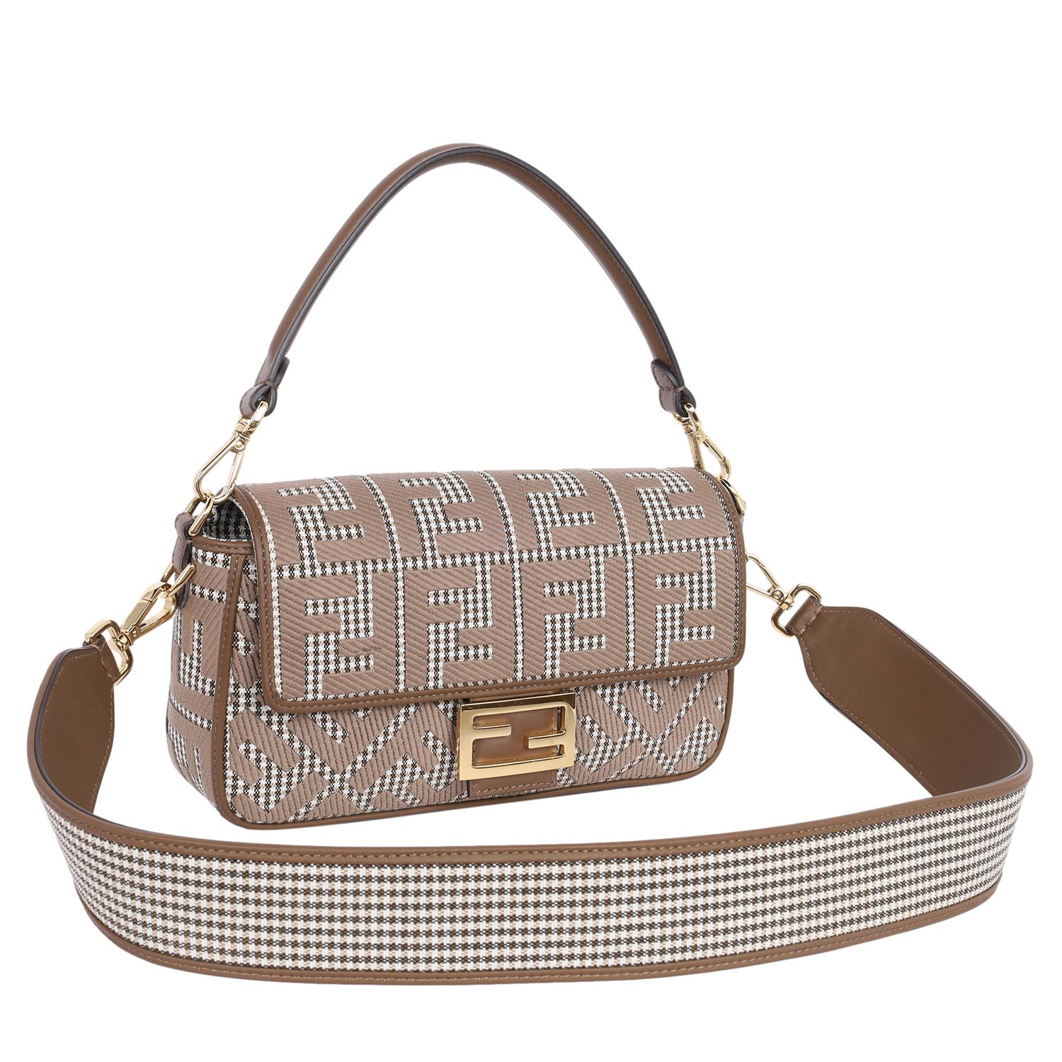 Fendi Baguette Bag Zucca Houndstooth Wool Brown In Excellent Condition In Salt Lake Cty, UT