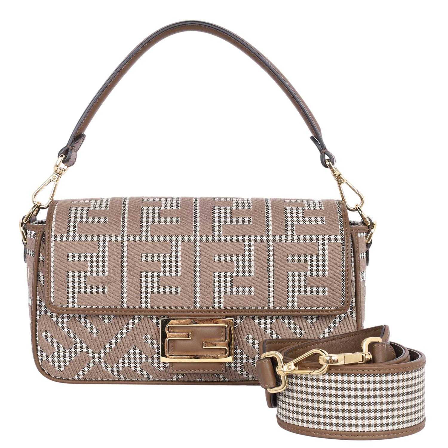 Women's Fendi Baguette Bag Zucca Houndstooth Wool Brown