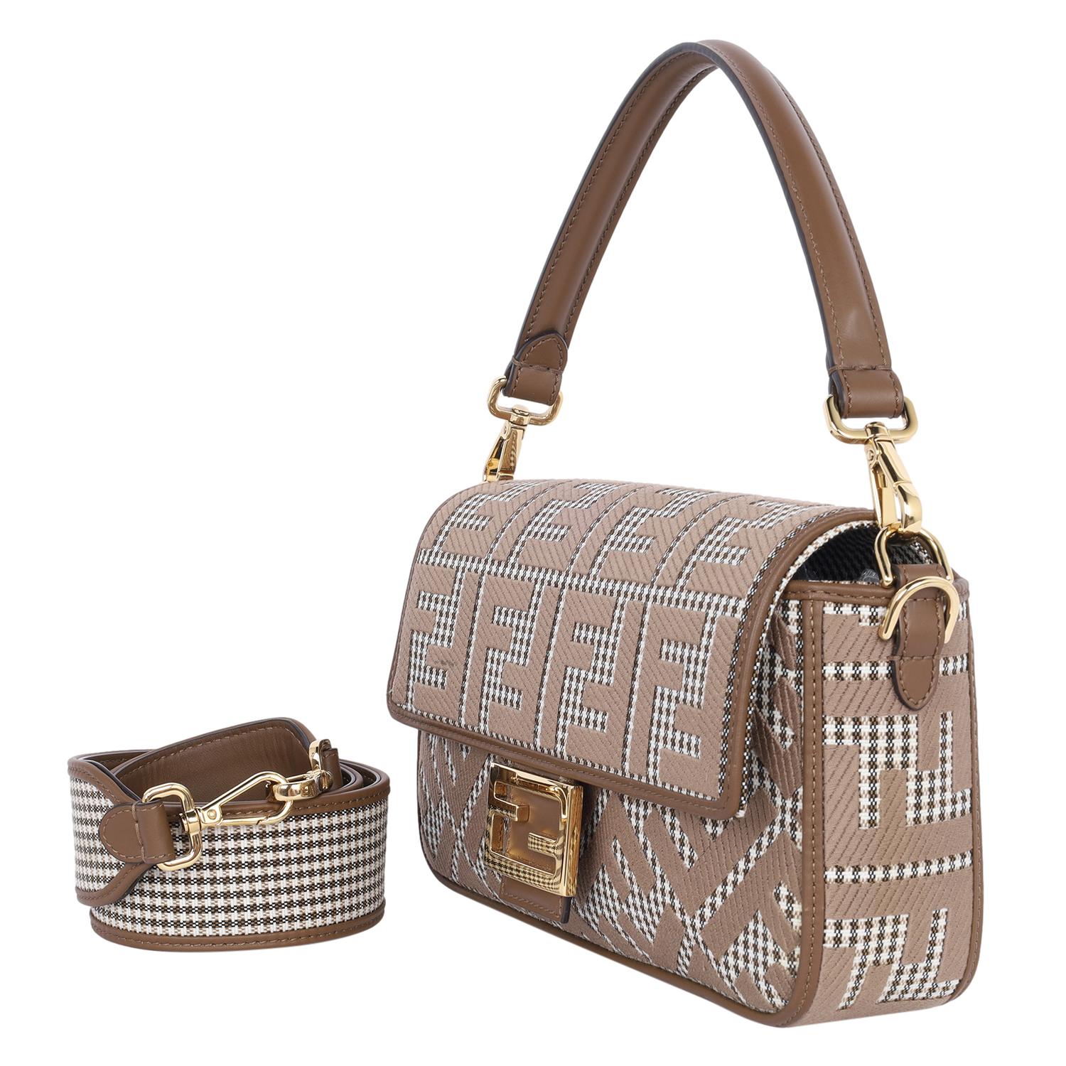 Fendi Baguette Bag Zucca Houndstooth Wool Brown 2
