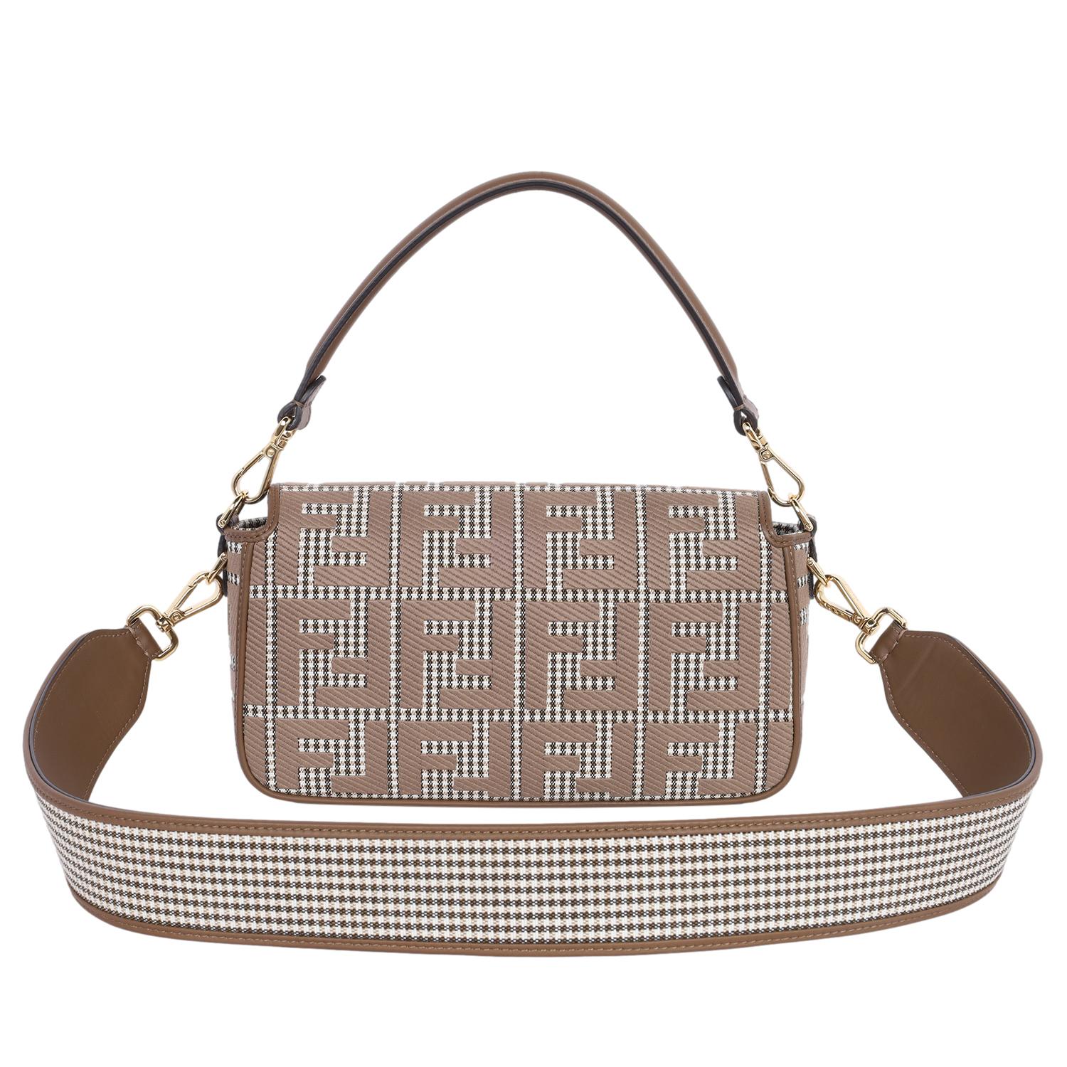 Fendi Baguette Bag Zucca Houndstooth Wool Brown 5