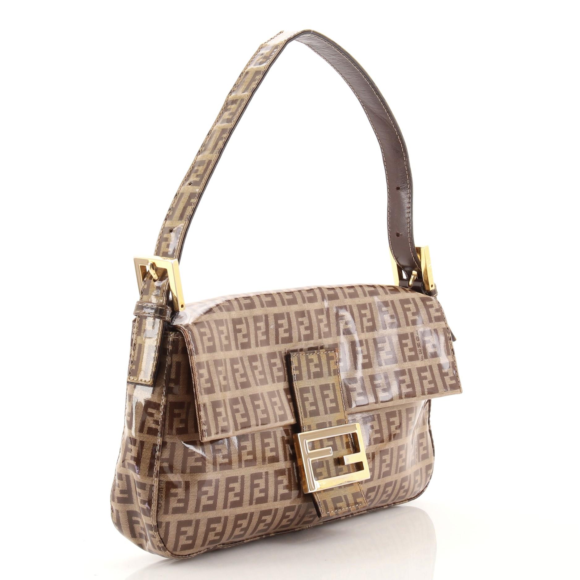 Marrone Fendi Borsa Baguette in tela rivestita di Zucchino