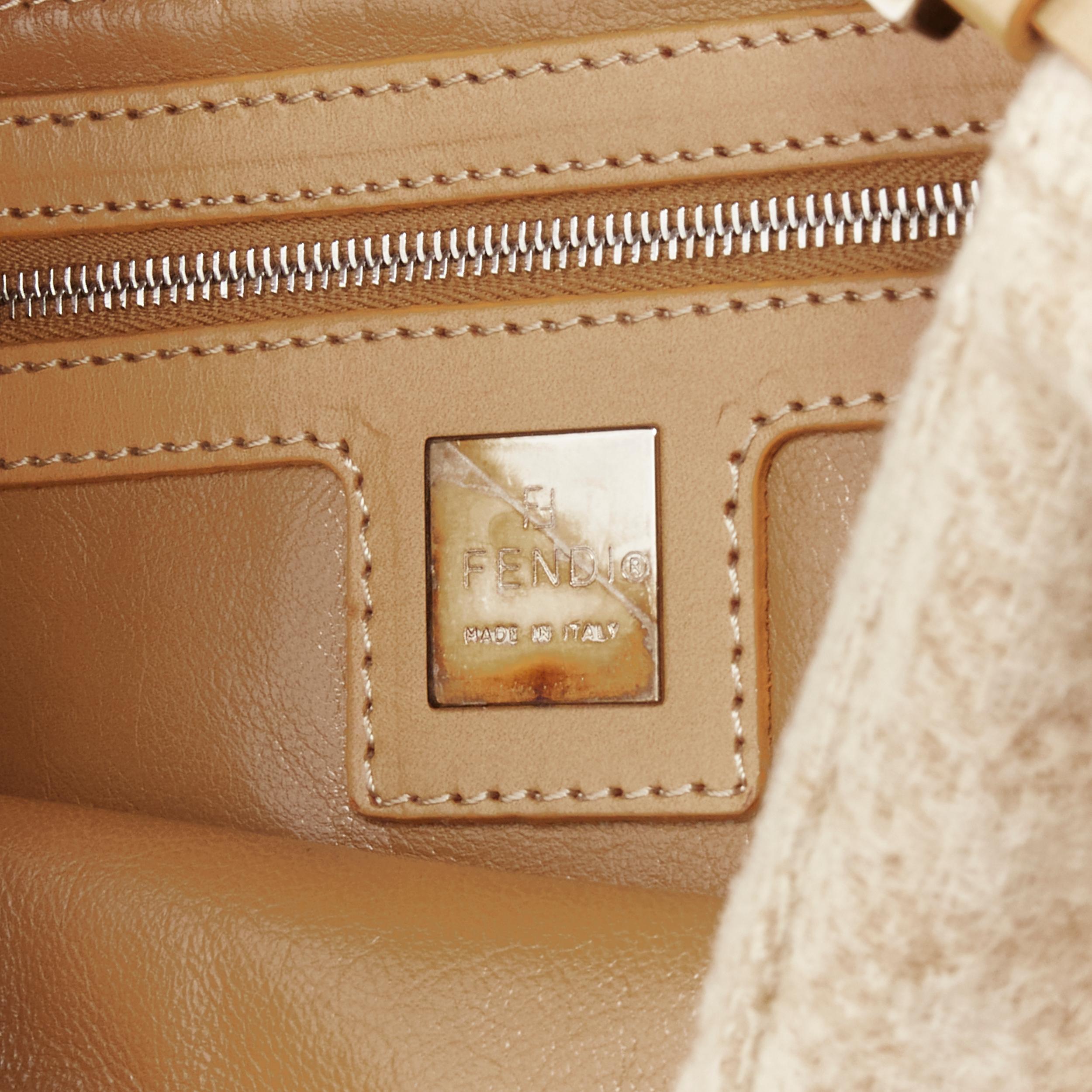 FENDI Baguette beige FF Zucca monogram wool leather top handle underarm bag 5
