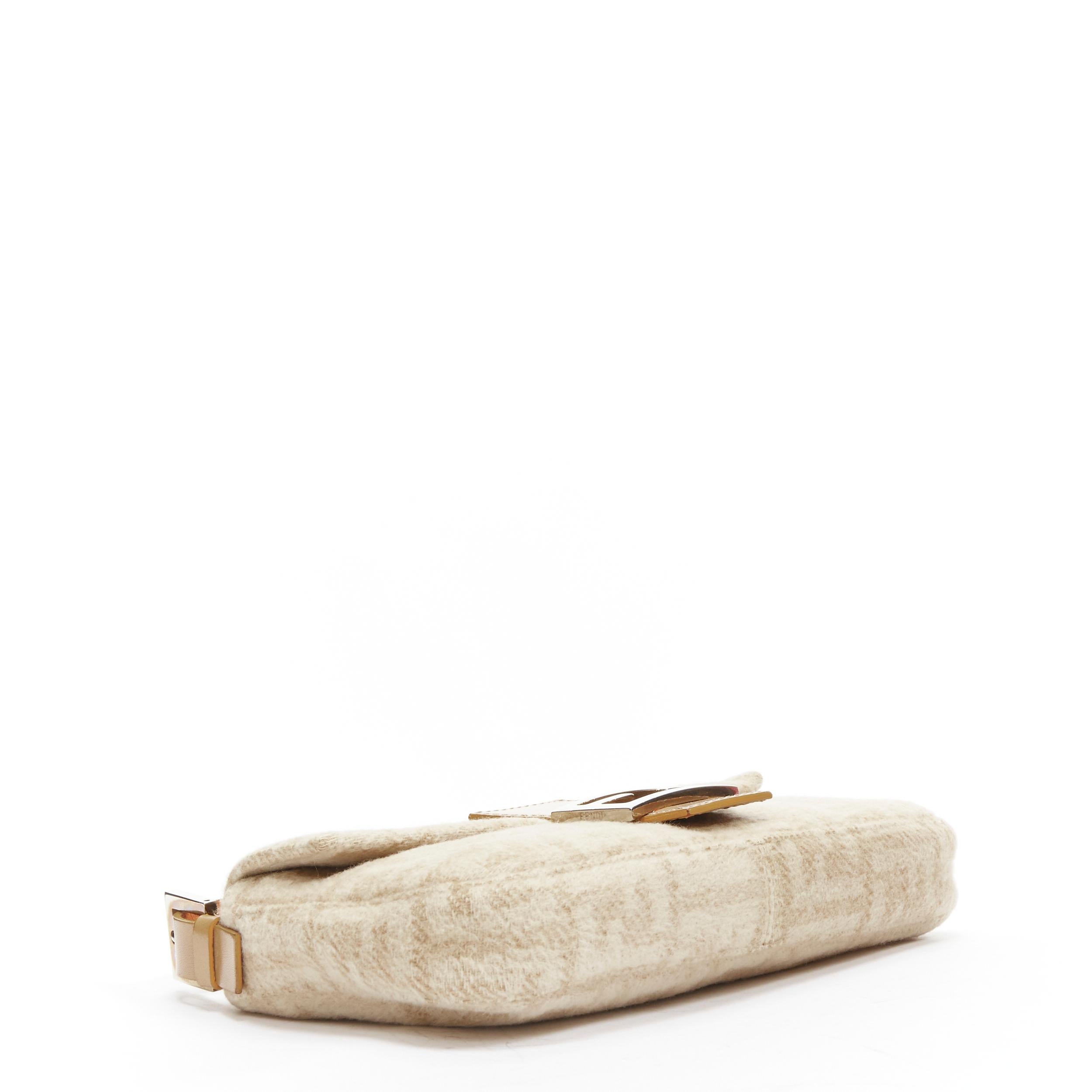 FENDI Baguette beige FF Zucca monogram wool leather top handle underarm bag 1
