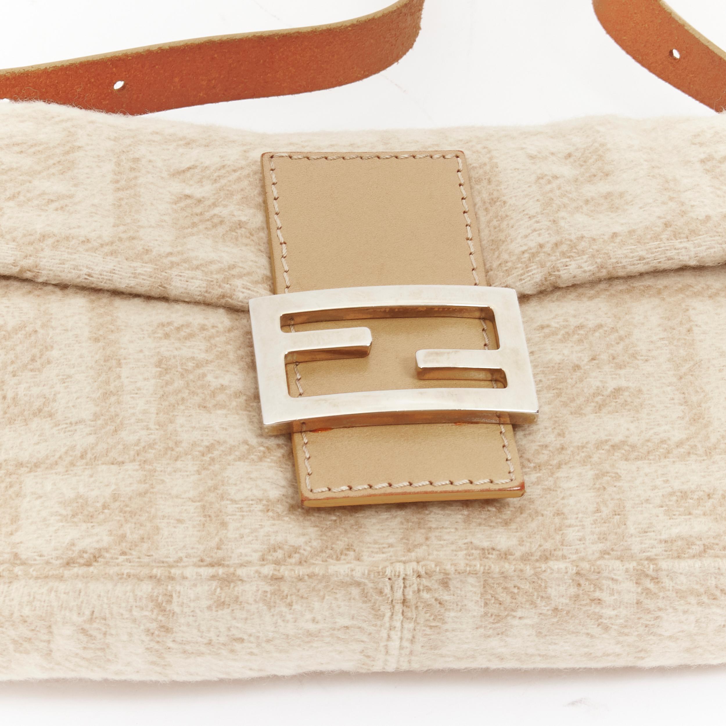 FENDI Baguette beige FF Zucca monogram wool leather top handle underarm bag 2