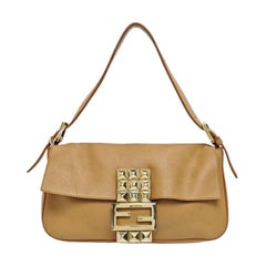 Fendi Baguette Beige Leather with Gold Studded Metal Buckle