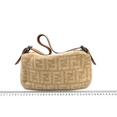 Fendi Baguette Beige Zucca Print Wool Leather Shoulder Bag