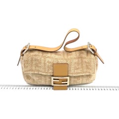 Fendi Baguette Beige Zucca Print Wool Leather Shoulder Bag