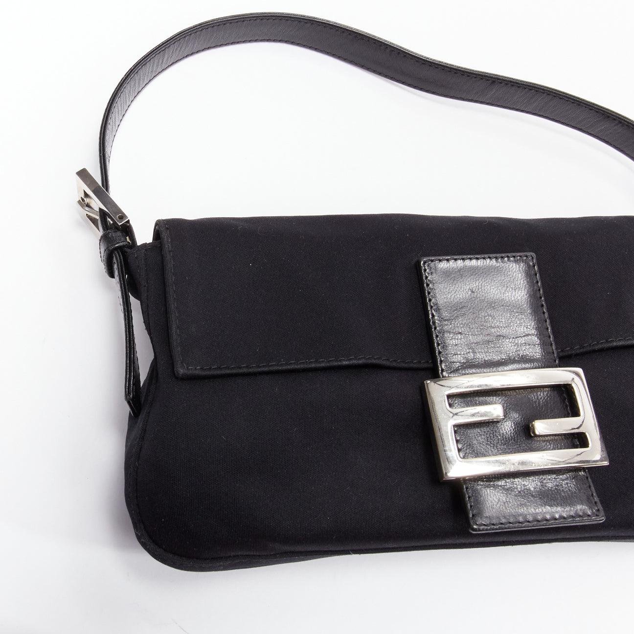 FENDI Baguette black fabric leather strap metal buckle underarm bag 3